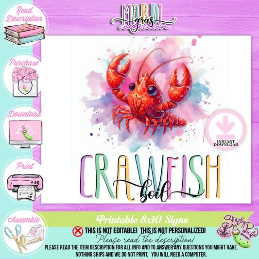 Mardi Gras-Party Signs-Mardi Gras Crawfish Boil Sign-Crawfish Sign-Mardi Gras Theme-Fat Tuesday-Party Printable-Digital-INSTANT DOWNLOAD