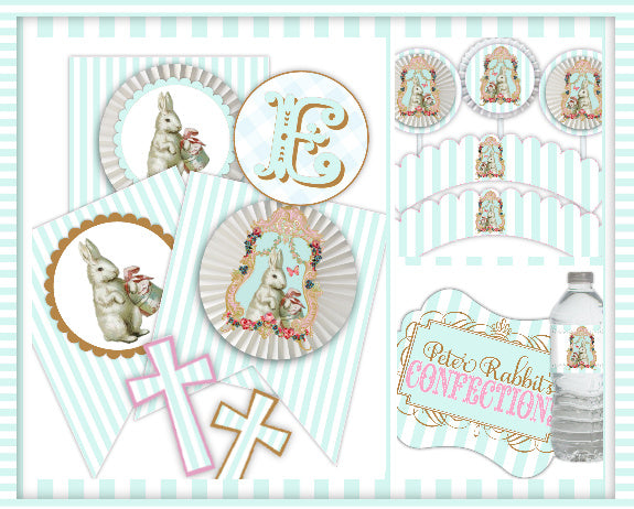 Cotton Tail-Theme-Mini Party Printable-Easter Sunday-Birthday-Bunny Rabbit-Shabby Chic-DIY Parties- Easter Party Decorations-Print a Party