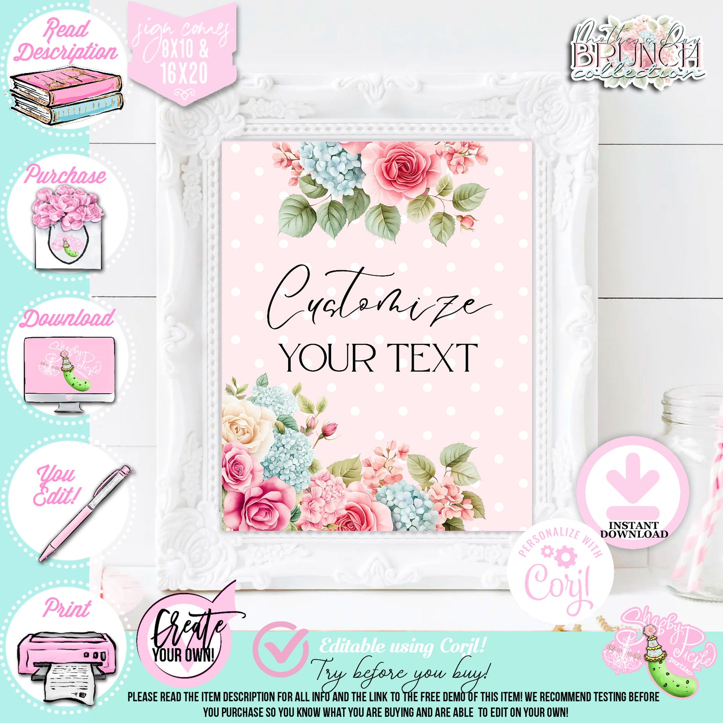 Mother's Day Brunch-Customize Your Text Sign-8x10 & 16x20 Party Signs-You edit in Corjl ONLY-Mothers Day Party-Party Signs-Mother's Day Lunch-Potluck Party-Grandmother-Grandma-Mama-Mommy-Mom-INSTANT DOWNLOAD