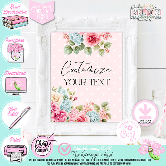 Mother's Day Brunch-Customize Your Text Sign-8x10 & 16x20 Party Signs-You edit in Corjl ONLY-Mothers Day Party-Party Signs-Mother's Day Lunch-Potluck Party-Grandmother-Grandma-Mama-Mommy-Mom-INSTANT DOWNLOAD