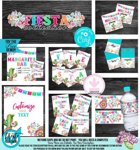 Fiesta-FULL PARTY COLLECTION-Some Editable in Corjl-Cinco De Mayo Party-Cinco De Mayo-Taco Tuesday-Margarita Monday-INSTANT DOWNLOAD