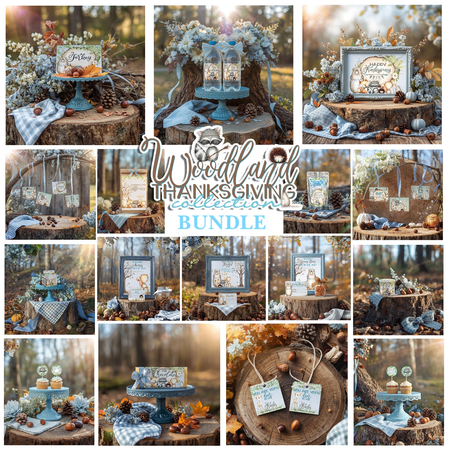 Woodland Thanksgiving-Full Party Printable-Buffet Signs-Thanksgiving Party-Water Bottle Labels-Chocolate Bar Wraps-Holiday-INSTANT DOWNLOAD