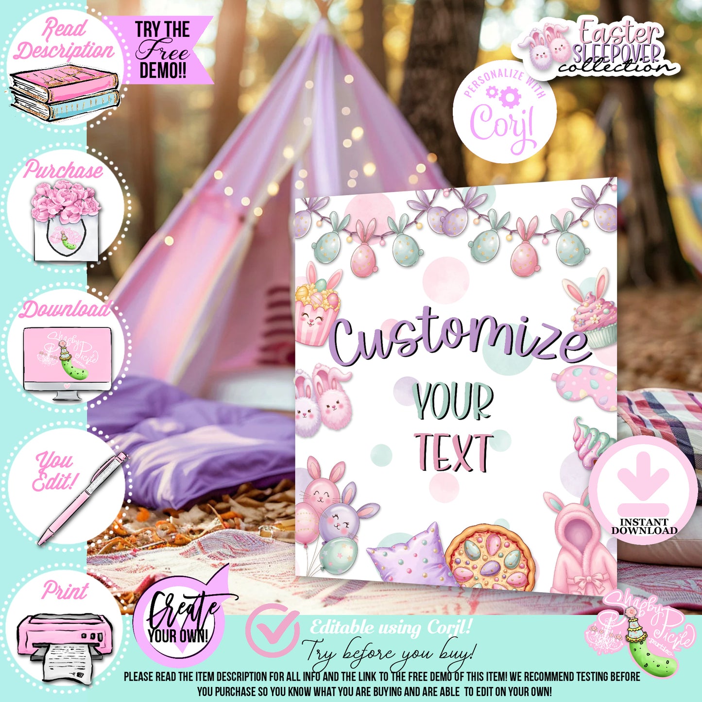 Easter Sleepover-16x20 and 8x10 Customizable Party Sign-Edit All Text in Corjl ONLY-Easter Slumber Party-Editable Signs-Easter Birthday-Easter Party-Happy Birthday-Birthday Sleepover-Birthday Slumber Party-INSTANT DOWNLOAD