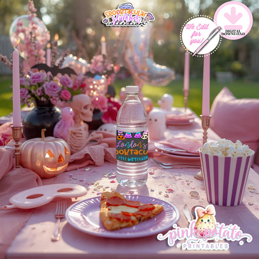Spooktacular Slumber Party-Water Bottle Labels-We Customize-Personalize Name-Favor Labels-Sleepover-Halloween-Digital-DIGITAL DOWNLOAD