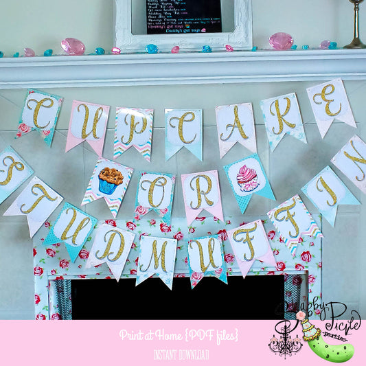 Shabby Baby-Cupcake or Stud Muffin Banner-Party Printables-Shabby Chic Parties-Gender-Baby Shower-DIY-Digital Decorations-INSTANT DOWNLOAD