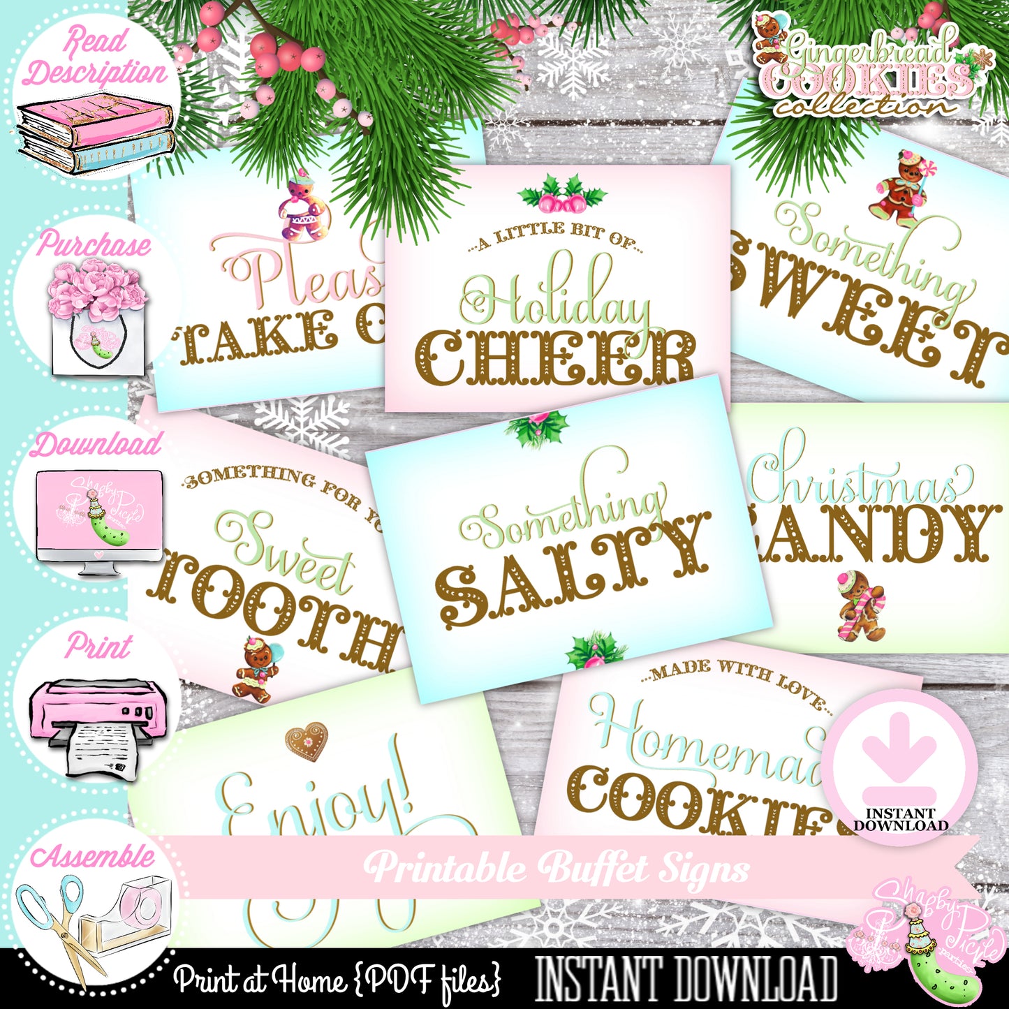 Gingerbread Cookies-Buffet Signs-Sweet Table-Cookie Decorating Party-Gingerbread Decorating-Printable-Christmas Party-INSTANT DOWNLOAD