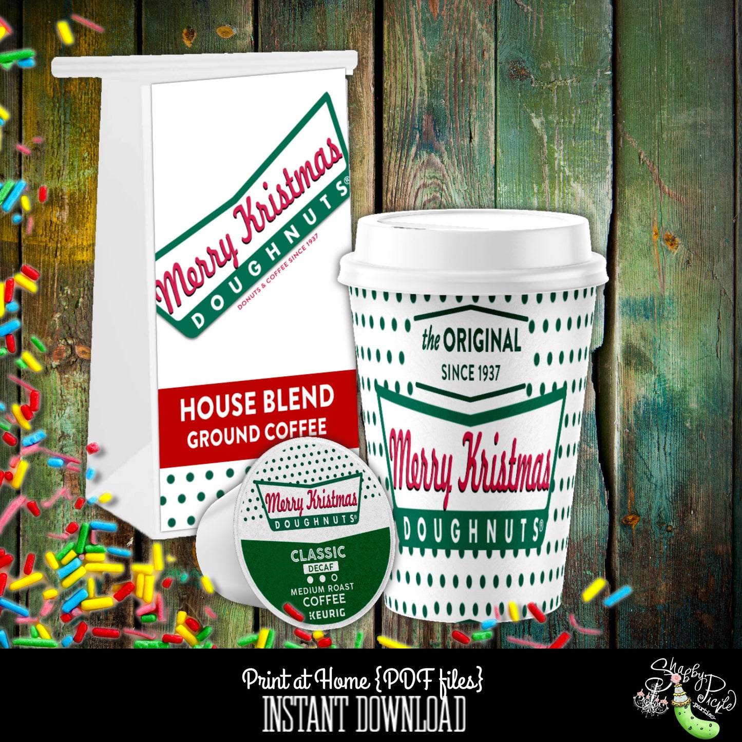 Krispy Kreme Kristmas Coffee Set-Coffee Bag Label-Creamer Labels-Coffee Pod Labels-Krispy Kreme Donuts-Christmas Breakfast-INSTANT DOWNLOAD