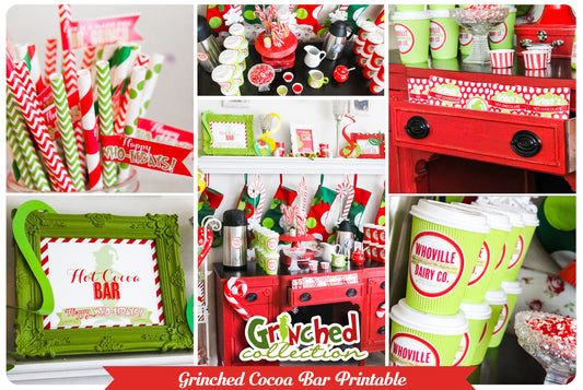 Grinched-Cocoa Bar-Printable-Hot Cocoa Station-Full Piece-8 Items in Set-Christmas-Grinch Party-Hot Chocolate Printables-INSTANT DOWNLOAD