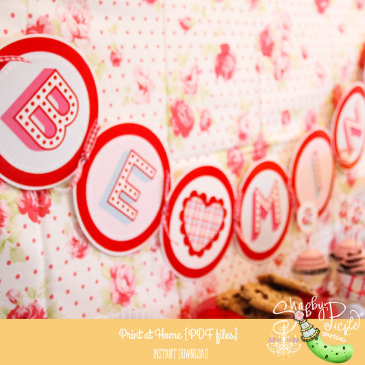 Sweet Nothings-Banners-Plain and Valentine Theme-Party Printable-Birthday- Valentines Day Shabby Chic Parties-Instant DL-Digital Decorations