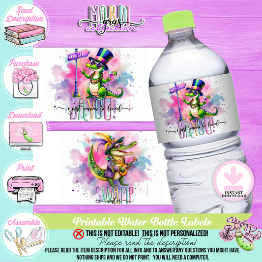 Mardi Gras-Water Bottle Labels (2) -Water Bottles-Mardi Gras Labels-Mardi Gras Theme-Fat Tuesday-Party Printable-Digital-INSTANT DOWNLOAD