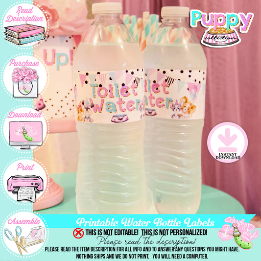 Puppy Pawty-Water Bottle Labels-Water Bottle Wrappers-Toilet Water-Favor Labels-Puppy Party Printable-Birthday-Digital-INSTANT DOWNLOAD