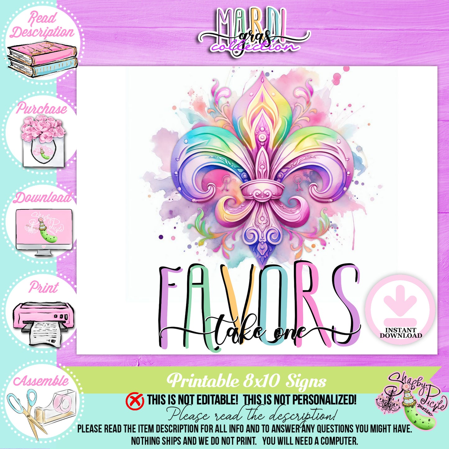 Mardi Gras-Party Signs-Favors Sign-Party Favor Sign-Mardi Gras Theme-Fat Tuesday-Party Printable-Digital-INSTANT DOWNLOAD