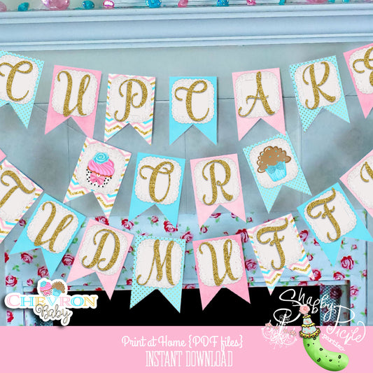 Chevron Baby-Cupcake or Stud Muffin Banner-Party Printables-Plain & Theme-Gender Reveal-Baby Shower-DIY-Digital Decorations-INSTANT DOWNLOAD