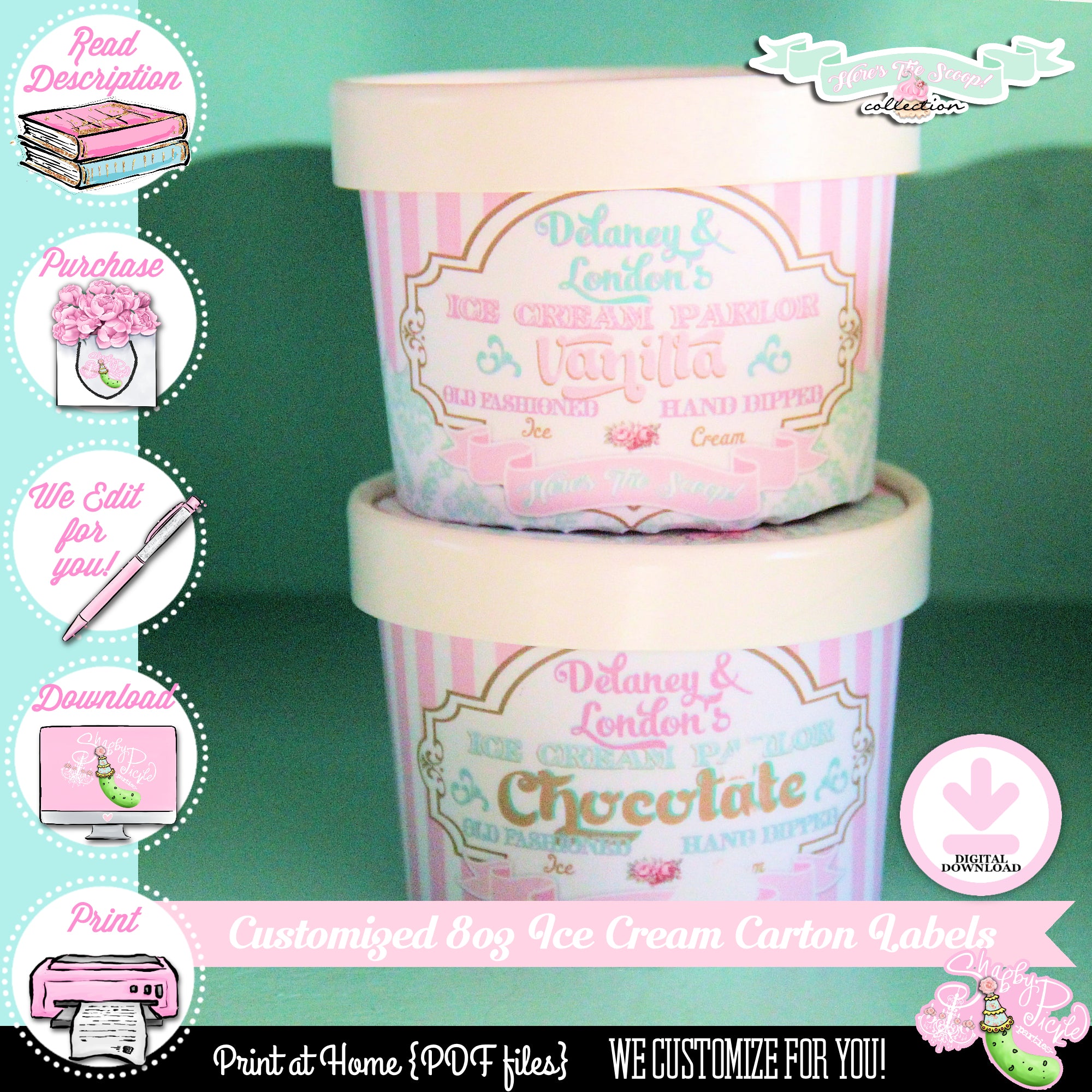Heres The Scoop-Birthday-Ice Cream Carton Label-We Customize Name-Ice ...