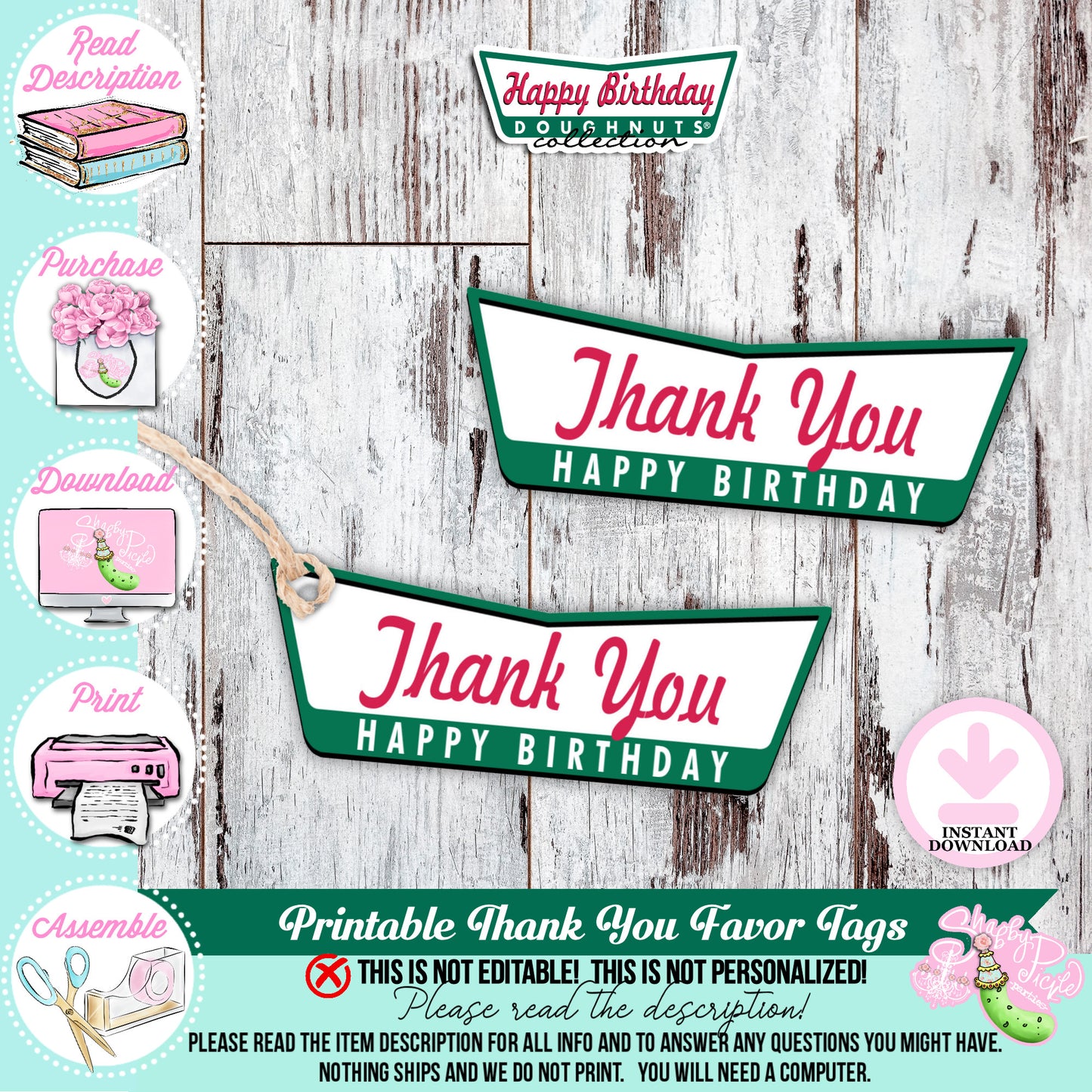Krispy Kreme Birthday-Favor Tags-Thank You Tags-Krispy Kreme Donuts-Donut Theme-Donut Party-Party Printable-Digital-INSTANT DOWNLOAD