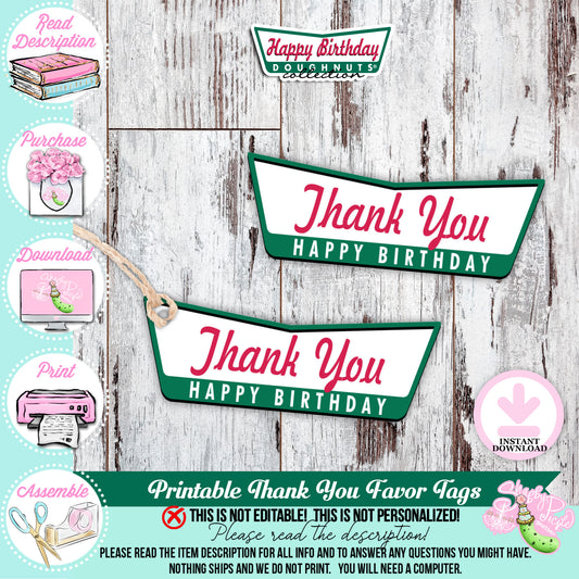 Krispy Kreme Birthday-Favor Tags-Thank You Tags-Krispy Kreme Donuts-Donut Theme-Donut Party-Party Printable-Digital-INSTANT DOWNLOAD