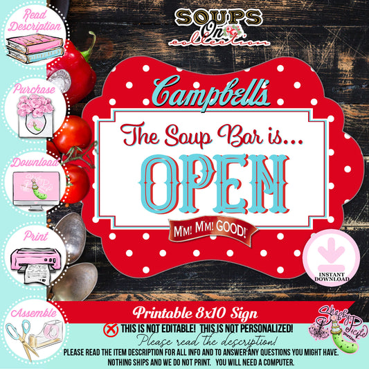 Soups On-Soup Swap Signs-Soup Bar Open Sign-Soup Bar Sign-Soup Exchange-Soup Theme-Soup Party Printable-Digital-INSTANT DOWNLOAD