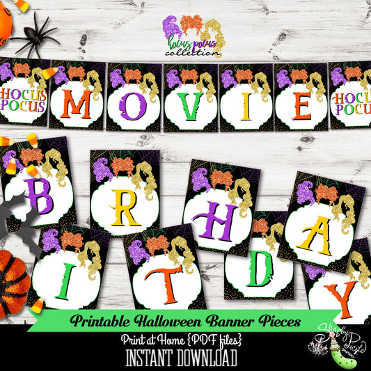 Hocus Pocus Halloween Banner Pieces-Printable-Movie Night & Birthday-2 Banners Inc-Halloween Party-Birthday-Holiday-Digital-INSTANT DOWNLOAD