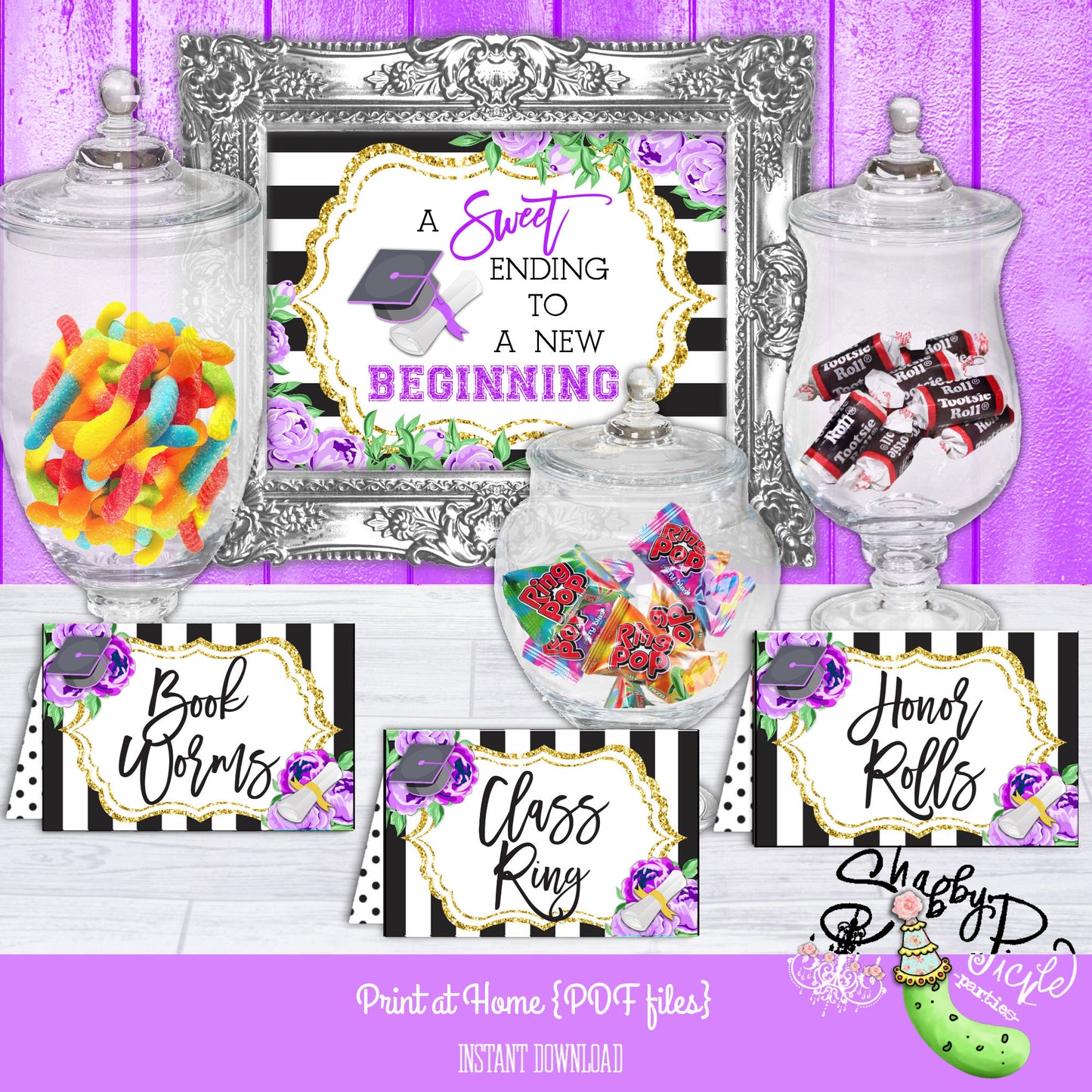 Kate Spade Inspired Graduation Candy Buffet-Purple-Candy Bar-16 Candy Signs-Candy Bar Sign-Class of-Graduation Party-Printable-INSTANT DOWNLOAD