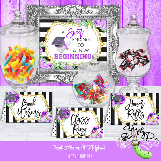 Kate Spade Inspired Graduation Candy Buffet-Purple-Candy Bar-16 Candy Signs-Candy Bar Sign-Class of-Graduation Party-Printable-INSTANT DOWNLOAD