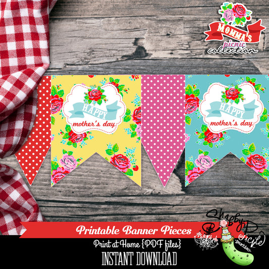 Momma's Picnic-Banner-Mother's Day Set-Plain & Theme-Party Printables-BBQ-Farmers Market Banner-Digital Decorations-Instant Download