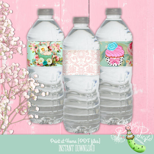 Shabby Baby-Water Bottle Labels-Party Printables-Shabby Chic Parties-Gender Reveal Party-Baby Shower-Digital Decorations-INSTANT DOWNLOAD