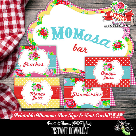 Momma's Picnic-Momosa Bar Sign & Cards-Mother's Day Set-Party Printables-BBQ-Farmers Market-Mom-Mimosa-Digital Decorations-Instant Download