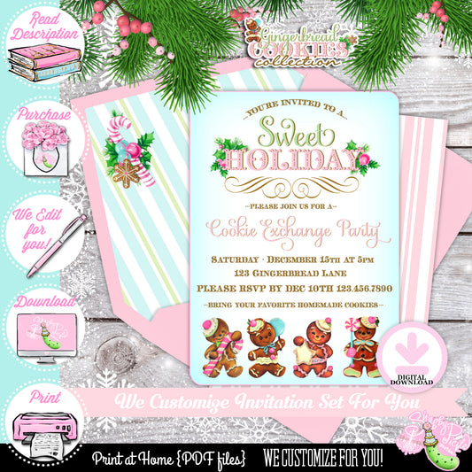 Gingerbread Cookies-Invitation-We Customize-Cookie Exchange-Cookie Decorating-Gingerbread-Printable-Christmas Party Invite-DIGITAL DOWNLOAD