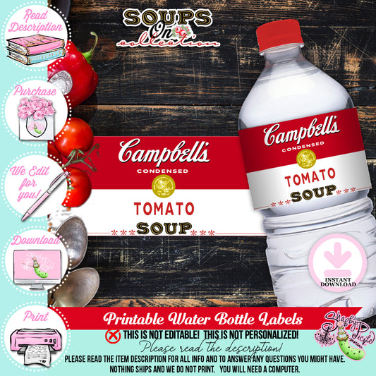 Soups On-Soup Swap Water Bottle Labels-Waterbottle Label-Soup Exchange-Soup Theme-Soup Party Printable-Digital-INSTANT DOWNLOAD