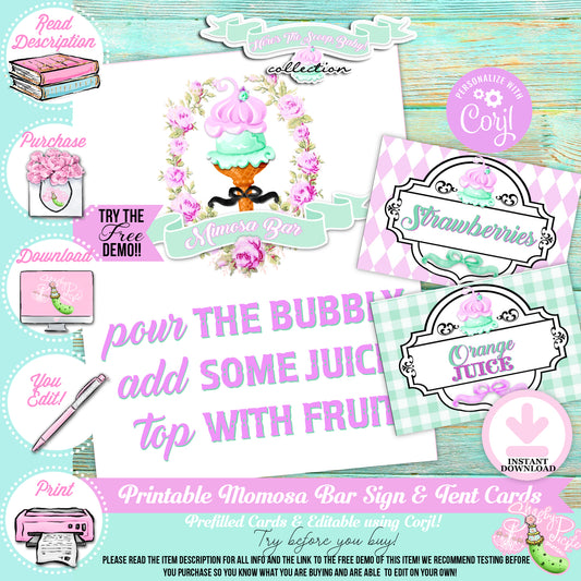 Here's The Scoop, Baby-Mimosa Bar-Ice Cream Baby Shower-Labels-Ice Cream Cupcakes-Cupcake Rounds-Digital-INSTANT DOWNLOAD