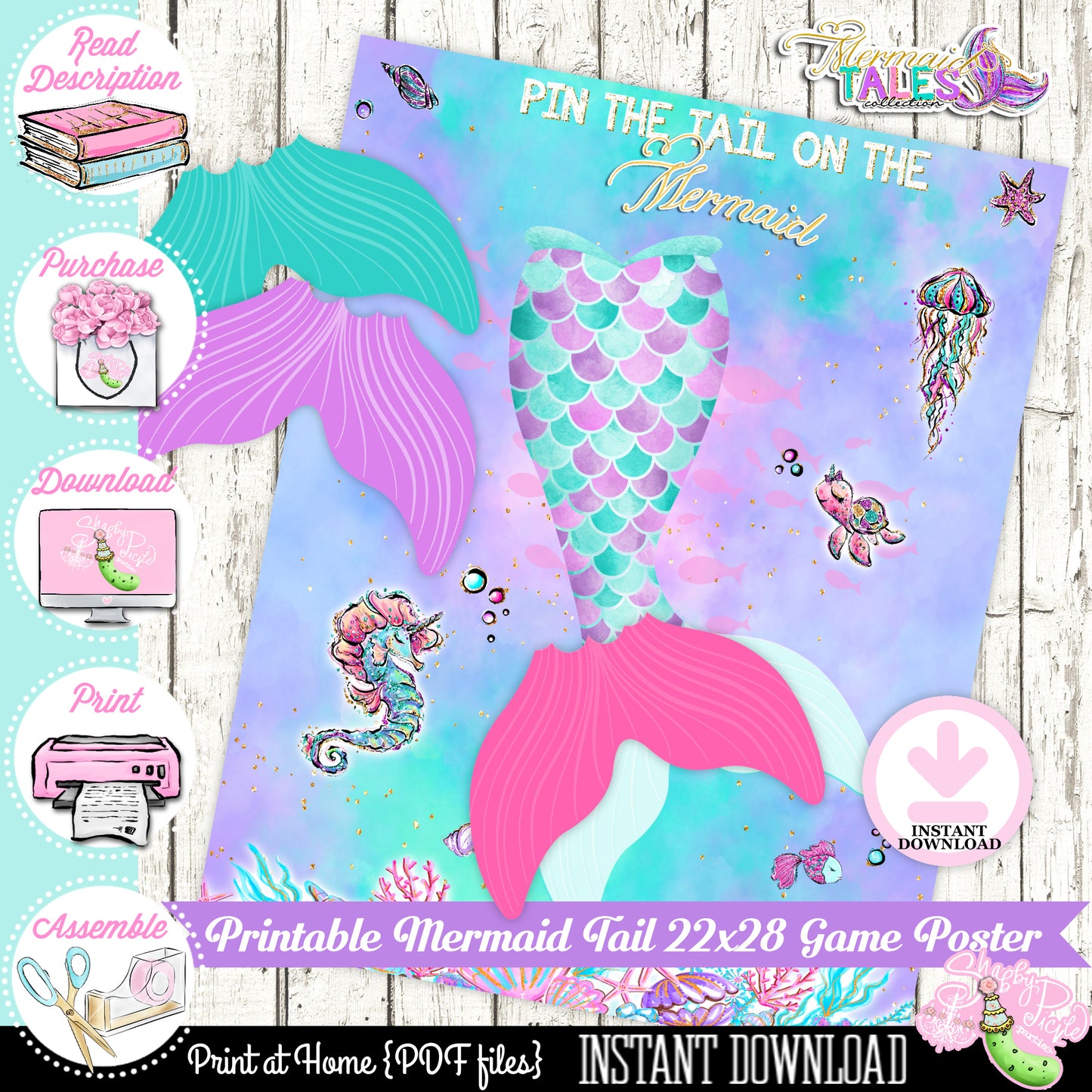 Mermaid Tails-Pin The Tail on the Mermaid Party Game-Game Poster-Mermaid Party-Under the Sea-Mermaids-Party Printable-INSTANT DOWNLOAD