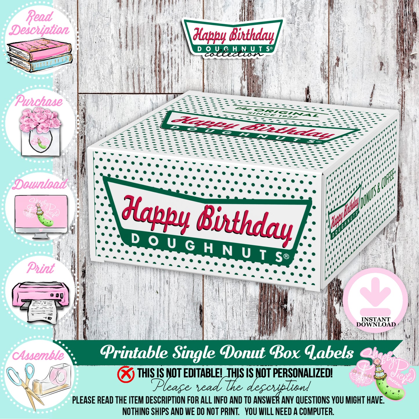 Krispy Kreme Birthday-Donut Box Label-Single Donut Box-Krispy Kreme Donuts-Donut Theme-Donut Party-Party Printable-Digital-INSTANT DOWNLOAD