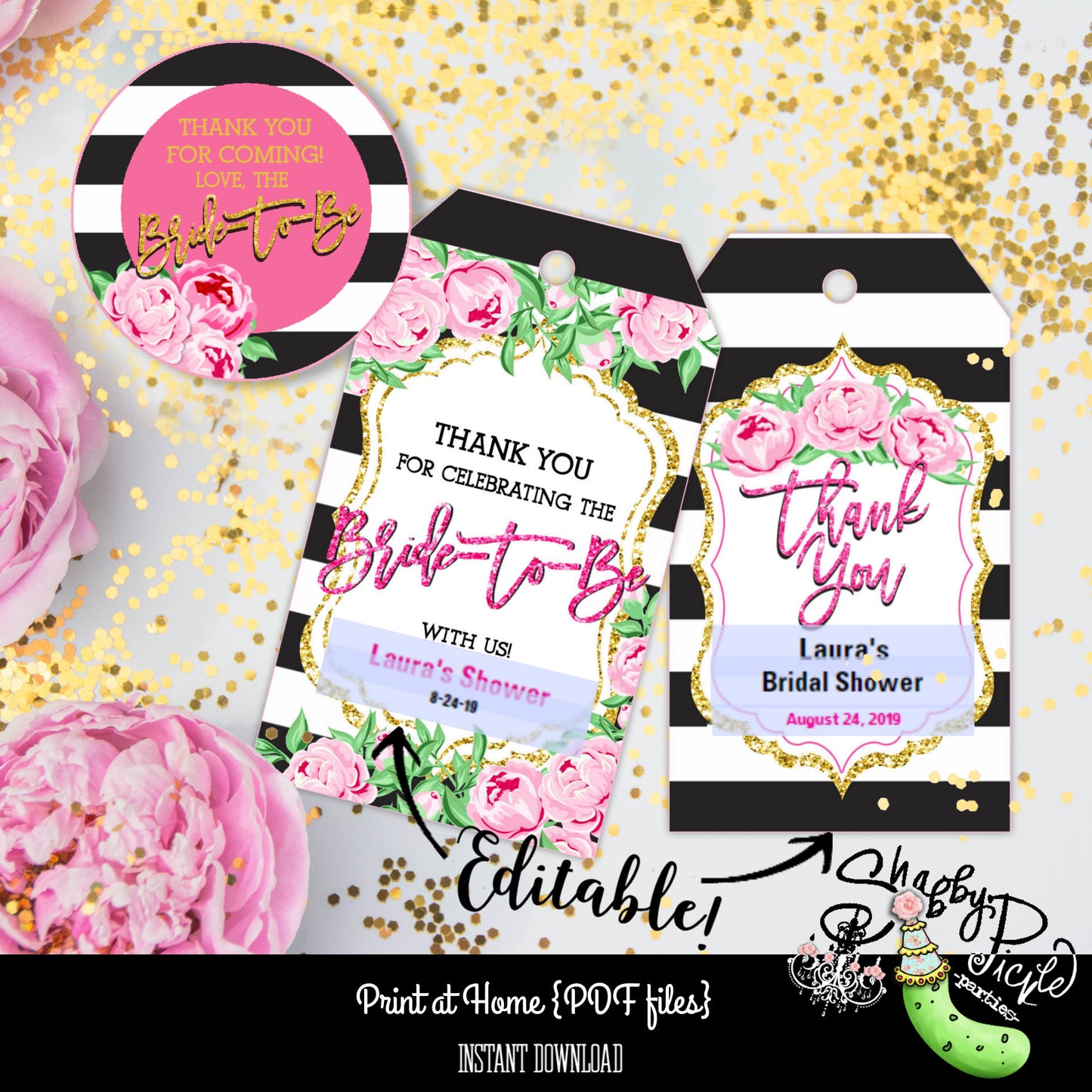 Kate Spade Bridal-Kate Spade Inspired Tags-Wedding Shower-Bachelorette Party-Bride-Personalize-3 Tags-Favors-Printable-INSTANT DOWNLOAD