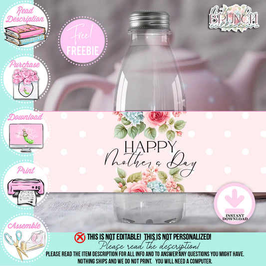 Mother's Day Brunch-Water Bottle Labels-Mothers Day Party-Mother's Day Tea-Mother's Day Lunch-Potluck Party-Grandmother-Grandma-Mama-Mommy-Mom-INSTANT DOWNLOAD