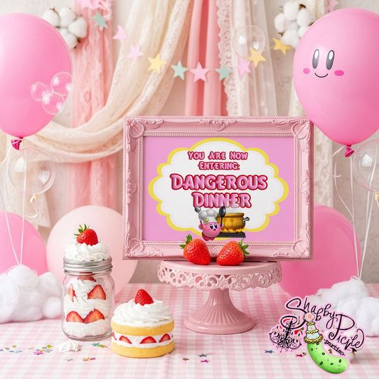 Kirby-You Are Now Entering Dangerous Dinner Sign-8x10 Sign-Kirby Party Theme-INSTANT DOWNLOAD