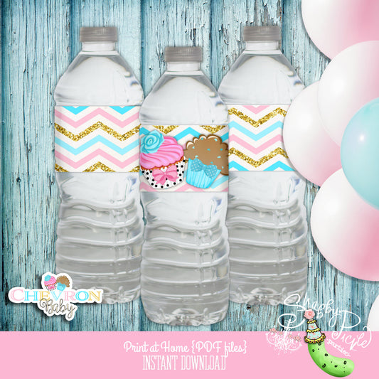 Chevron Baby-Water Bottle Labels-Party Printables-Shabby Chic Parties-Gender Reveal Party-Baby Shower-Digital Decorations-INSTANT DOWNLOAD