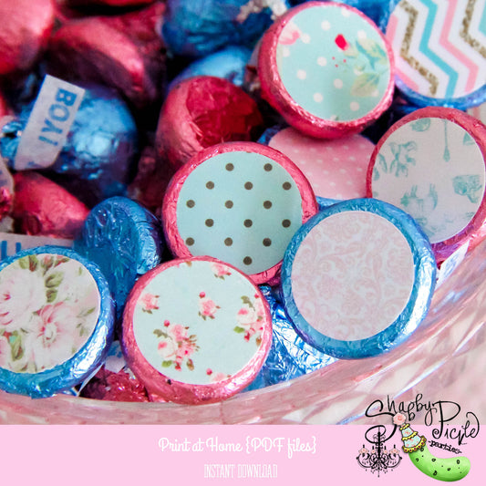 Shabby Baby-Candy Kisses Labels-Party Printables-Shabby Chic Parties-Gender Reveal Party-Baby Shower-DIY-Digital Decoration-INSTANT DOWNLOAD