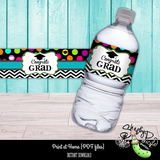 Rad Grad-Graduation Water Bottle Label-Water Bottle Wrapper-Class of 2024-Graduation Label-Graduation Party-Printable-INSTANT DOWNLOAD