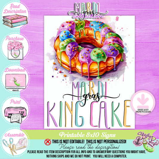 Mardi Gras-Party Signs-Mardi Gras King Cake Sign-KingCake Sign-Mardi Gras Theme-Fat Tuesday-Party Printable-Digital-INSTANT DOWNLOAD