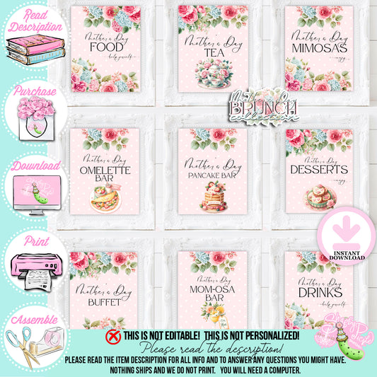 Mother's Day Brunch-Signs-{13} 8x10 Party Signs-Mothers Day Party-Buffet Signs-Party Signs-Mother's Day Lunch-Potluck Party-Grandmother-Grandma-Mama-Mommy-Mom-INSTANT DOWNLOAD