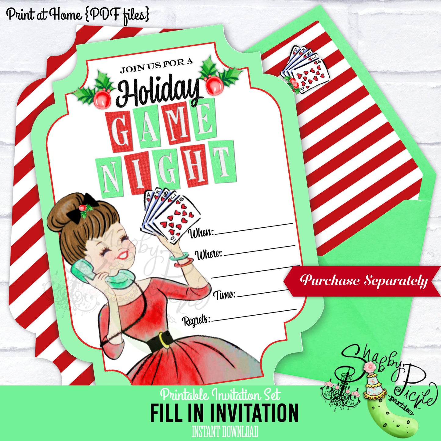 Holiday Game Night-We CUSTOMIZE Invitation-Change Hair/Skin Color-Christmas-Invite-Cards-Family Game Night-Printable-Print At Home-DOWNLOAD