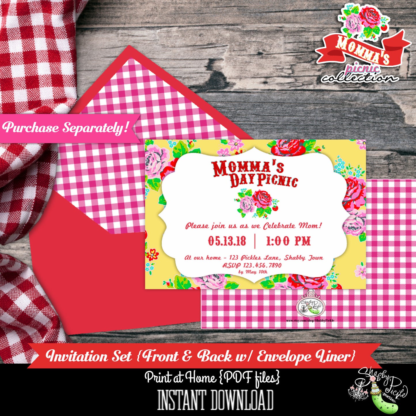 Momma's Picnic-FULL Party Printables-Mother's Day Party Set-BBQ-Farmers Market-Mom-Outdoor-Instant Download