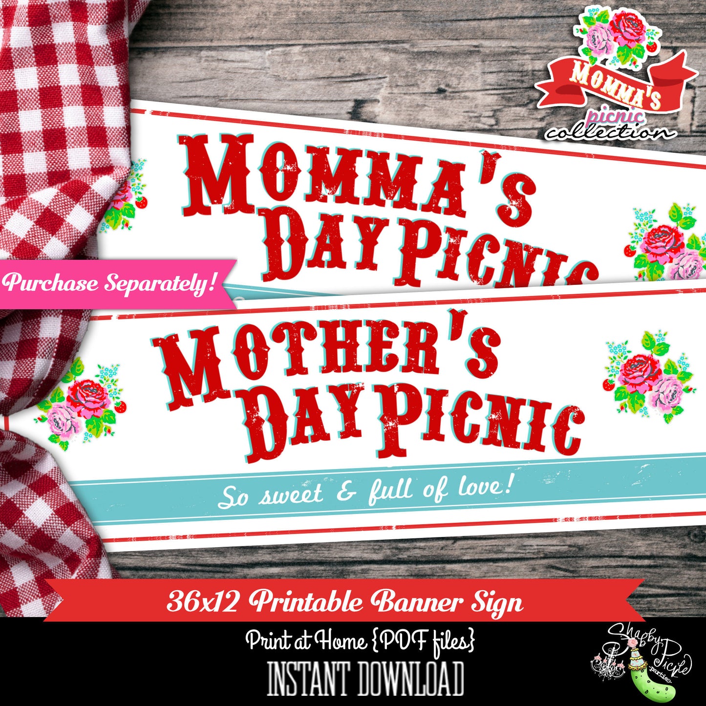 Momma's Picnic-FULL Party Printables-Mother's Day Party Set-BBQ-Farmers Market-Mom-Outdoor-Instant Download