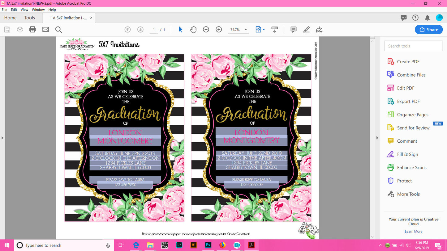 Kate Spade Graduation Invitation-Thank You Card-Class of 2024-Grad-Graduate-EDITABLE-High School Graduate-Invite-Printable-INSTANT DOWNLOAD