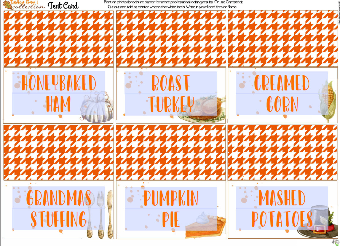 Turkey Day I-Editable Buffet Cards-Printable-Tent Cards-Place Cards-Thanksgiving Dinner-Buffet Cards-Holiday Party-INSTANT DOWNLOAD