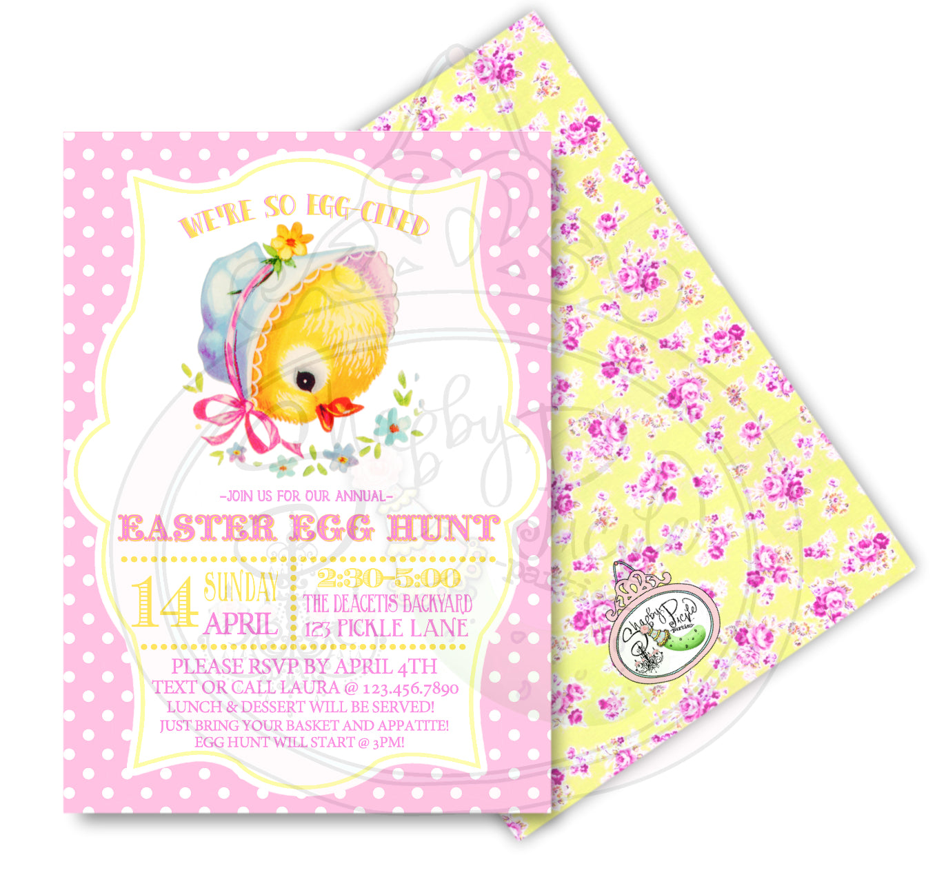 Retro Chick-EDITABLE & BLANK Invitation-Print At Home-Easter-Easter Egg Hunt-Printable Invites-Easter Party-Invitations-Instant Download