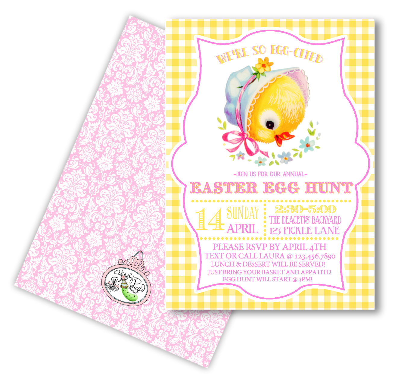 Retro Chick-EDITABLE & BLANK Invitation-Print At Home-Easter-Easter Egg Hunt-Printable Invites-Easter Party-Invitations-Instant Download