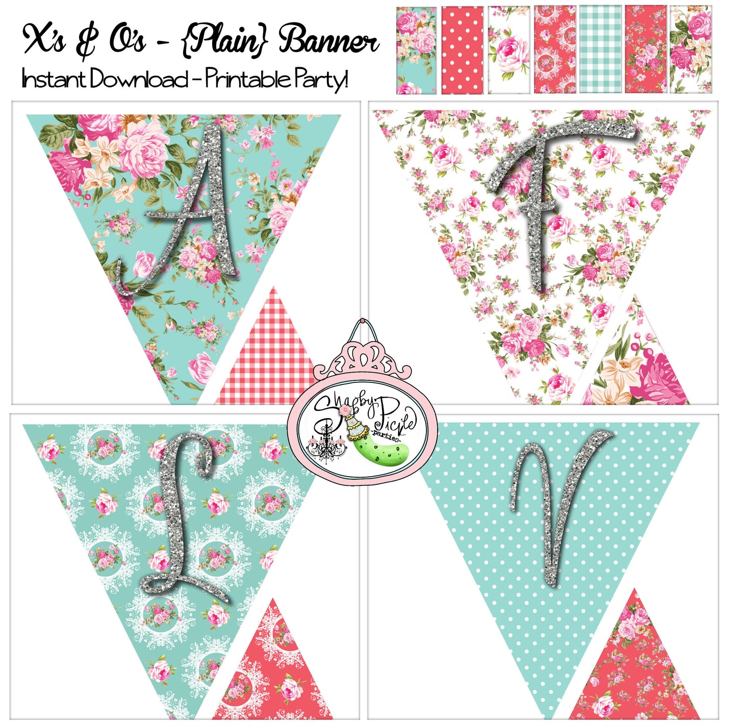 X's & O's Banner-Solid/Birthday/Valentine/Full Alpha Banner Party Printable - Shabby Chic Parties- DIY-Instant Download-Digital Decorations