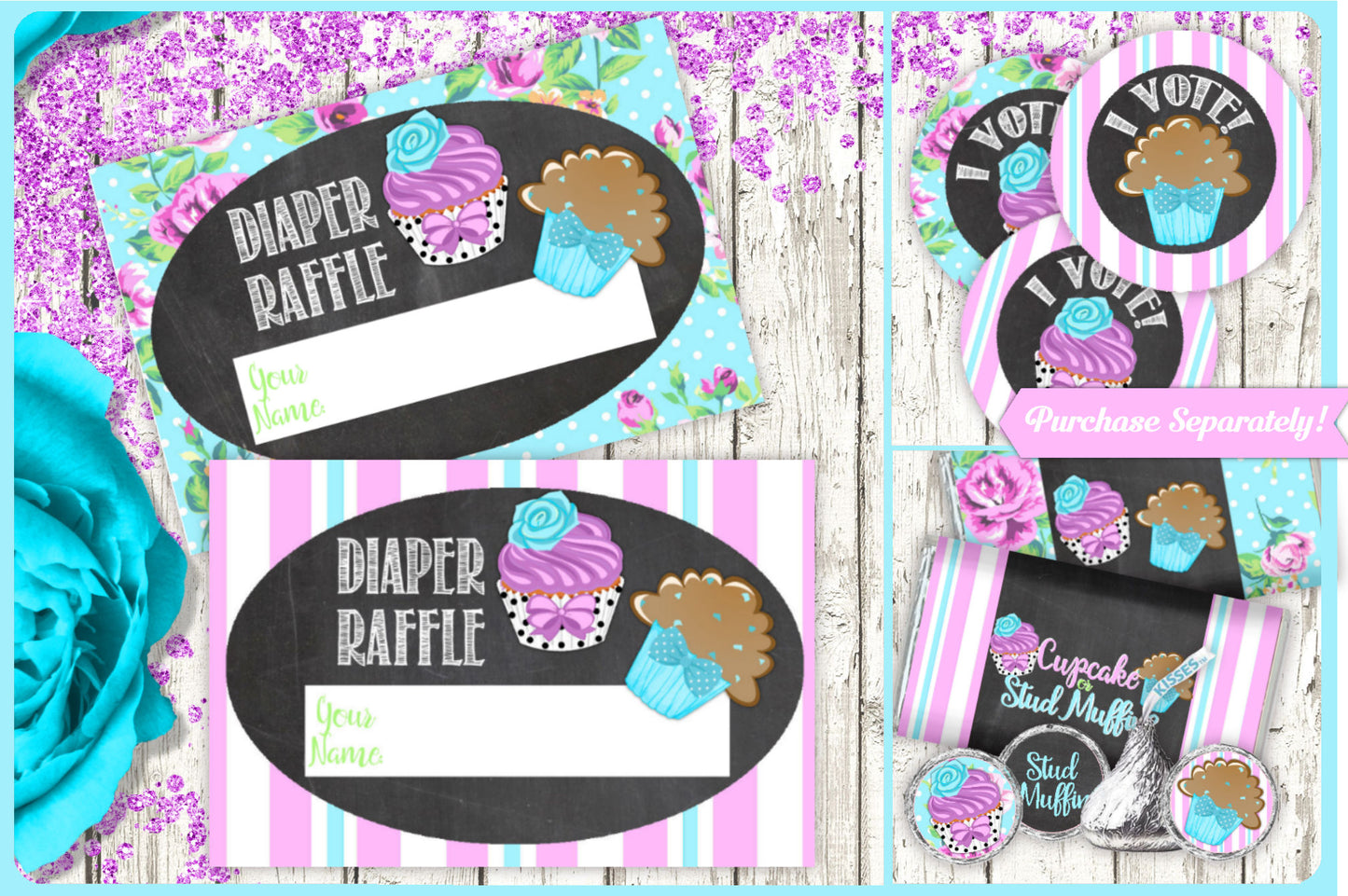 Gender Reveal-Cupcake or Stud Muffin-Cupcake Wraps & Toppers-Party Printables-New Baby Parties-Baby Shower-Digital Decor-INSTANT DOWNLOAD