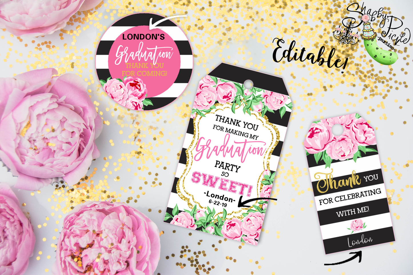 Kate Spade Graduation-Kate Spade Inspired Graduation Tags-Personalize-3 Tags-Graduation Party-Grad-Graduation Favors-INSTANT DOWNLOAD